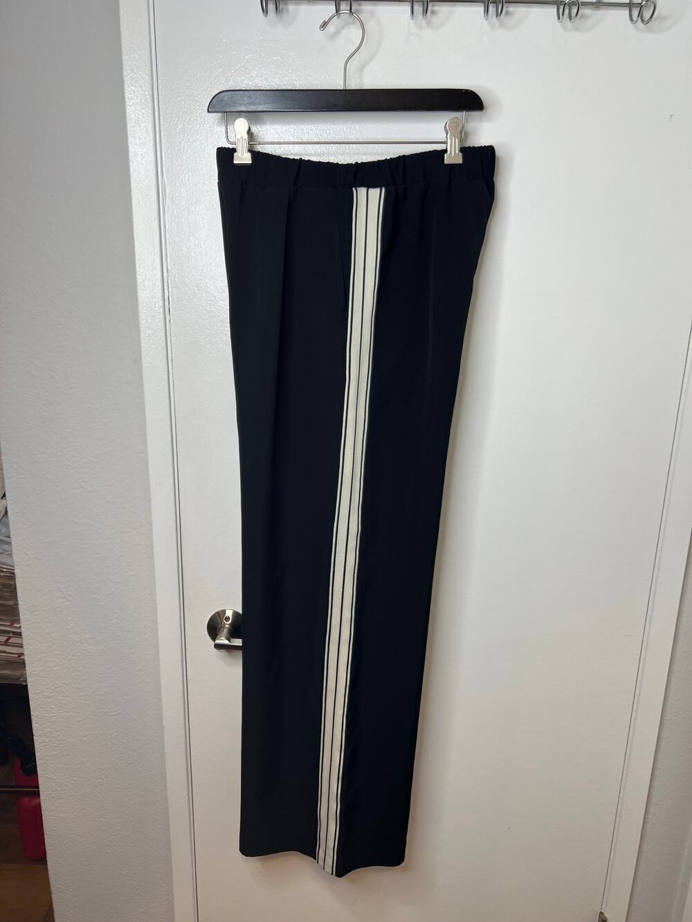 Anthropologie Bishop + Young Women's Wide-Leg Track Pants Black Cream ~ Size L